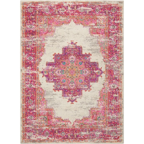 Homeroots 4 x 6 ft. Ivory & Fuchsia Distressed Area Rug 385321 - main